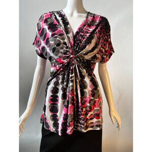 Focus 2000 Womens Geometric Print Knot Front Top XL
